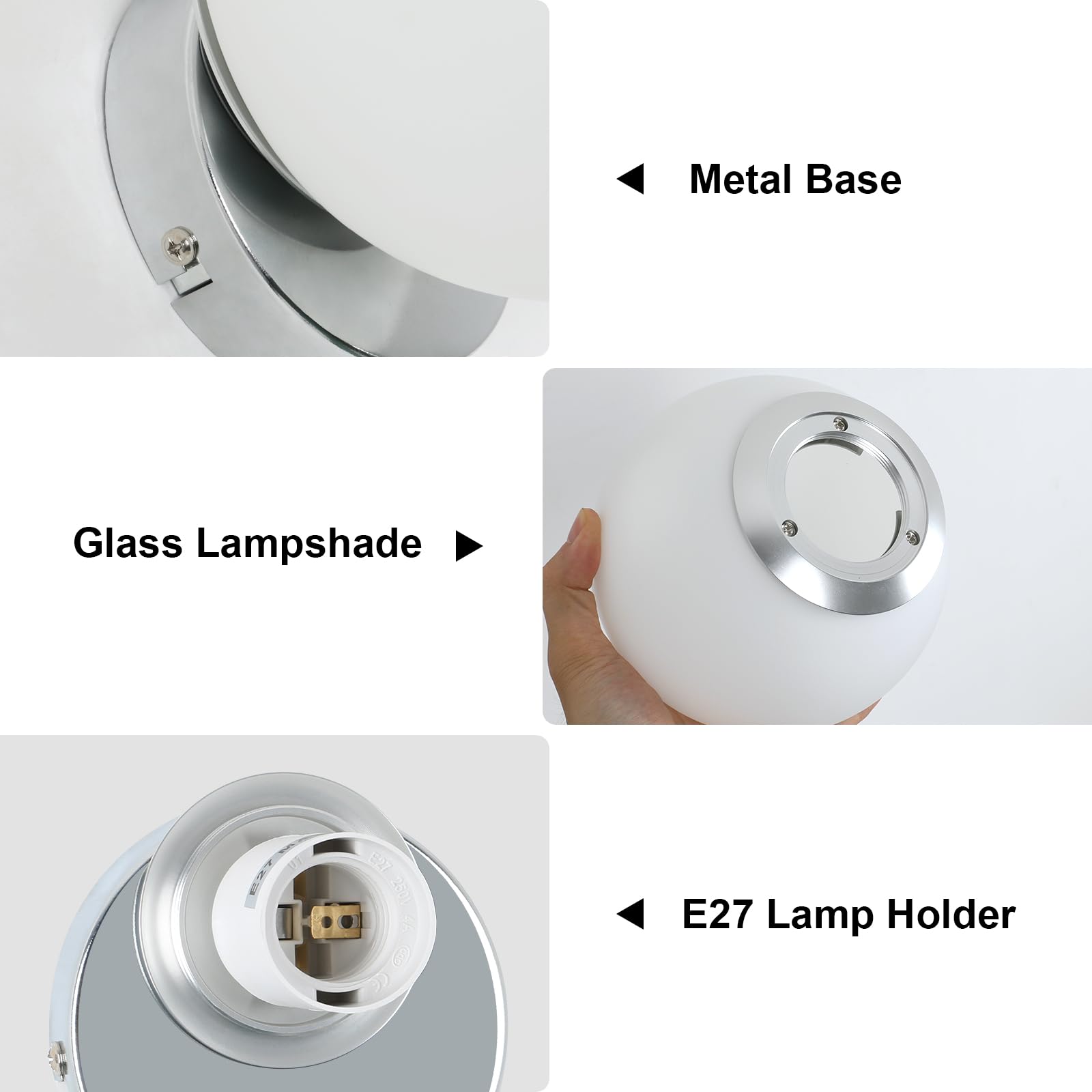 Lampada Da Parete Goeco Con Paralume A Sfera 15cm - Design Moderno | Per Camera Da Letto E Soggiorno | Base Oro - Foto 5