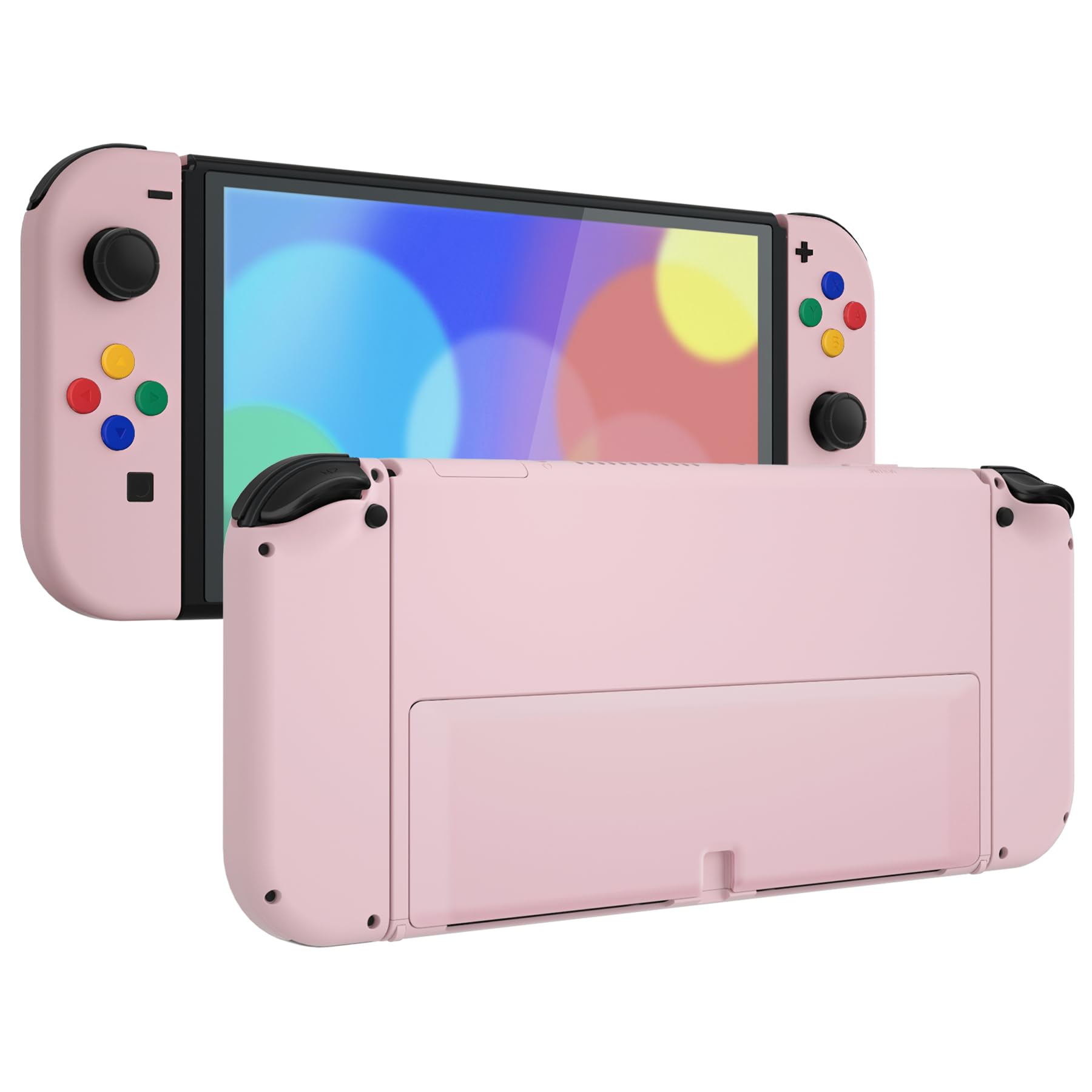eXtremeRate Coque Complète de Remplacement avec Bouton pour Nintendo Switch OLED, Coque avec Bouton avec Support pour PC Personnalisé pour Nintendo Switch OLED, Rose Cerise