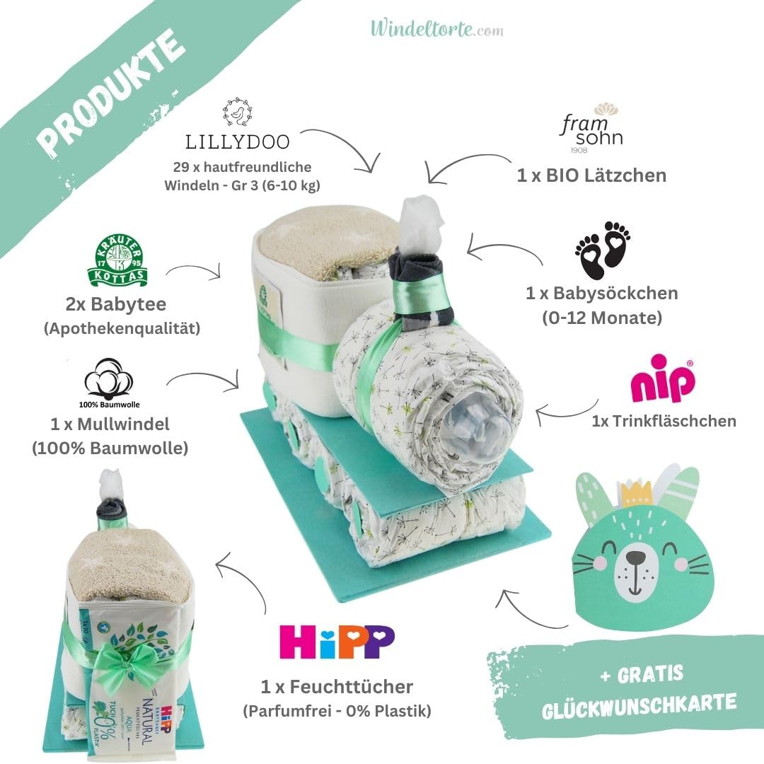 Lillydoo Couches Neutres Windeltorte 29 Couches Cadeau de Naissance Fabriqué à la Main