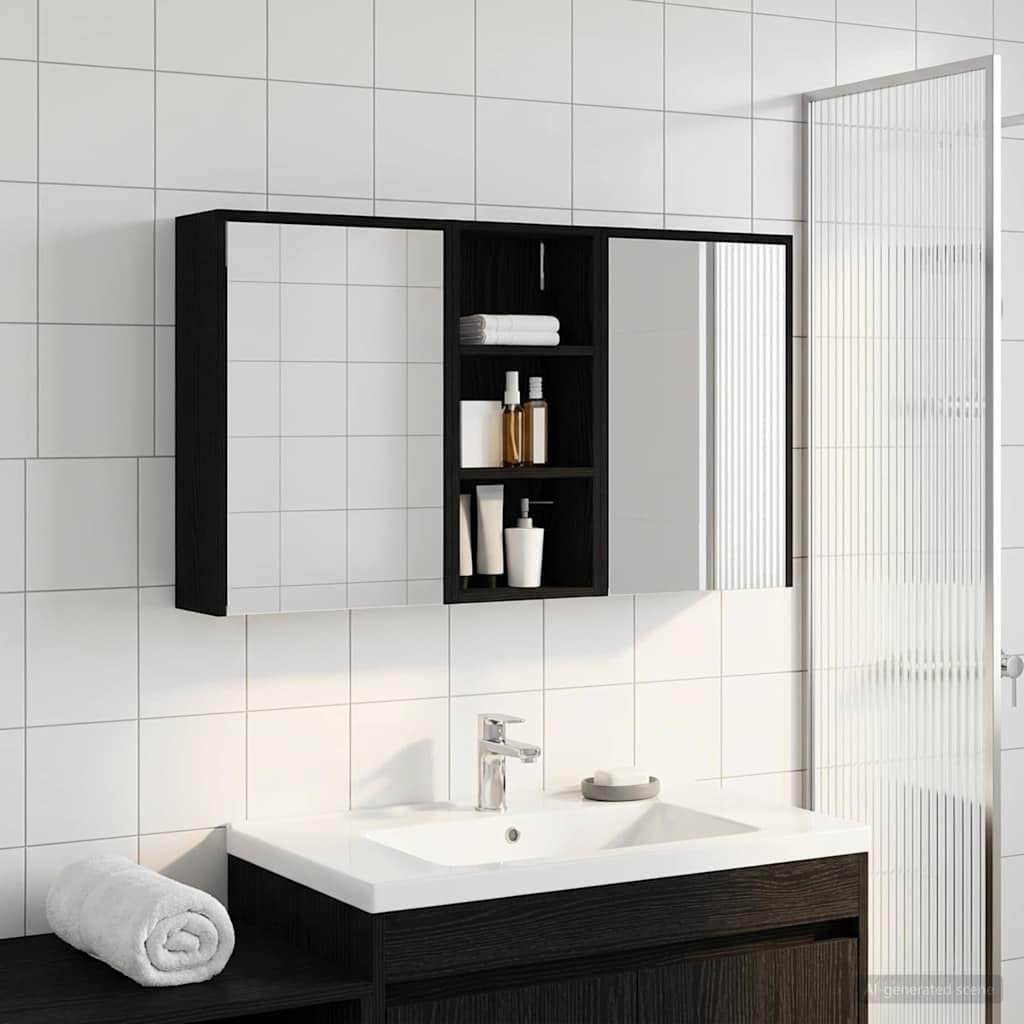3-częściowy zestaw szafek łazienkowych z materiału drewnopochodnego 116 x 16 x 62,5 cm z oświetleniem LED, dwukierunkowe lustro, montaż na ścianie, miejsce do przechowywania mebli