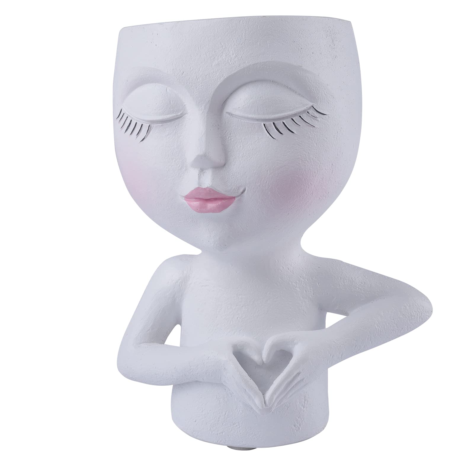 Pcscevcr Human Face Flower Pot, Cute Resin Head Planter with Drainage, Ladies Face Flowerpot Small Succulent Planter, for Home Garden Decor (White)