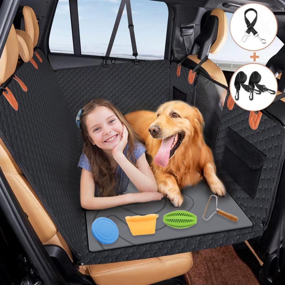 Back Seat Extender,Multifunctional Dog Car Seat Cover,Widening Design with Hard Bottom?Car Bed Mattress for Car SUV Truck (Black),Add a Non-Slip Absorbent Diatom mud pet mat, PS-DZX01