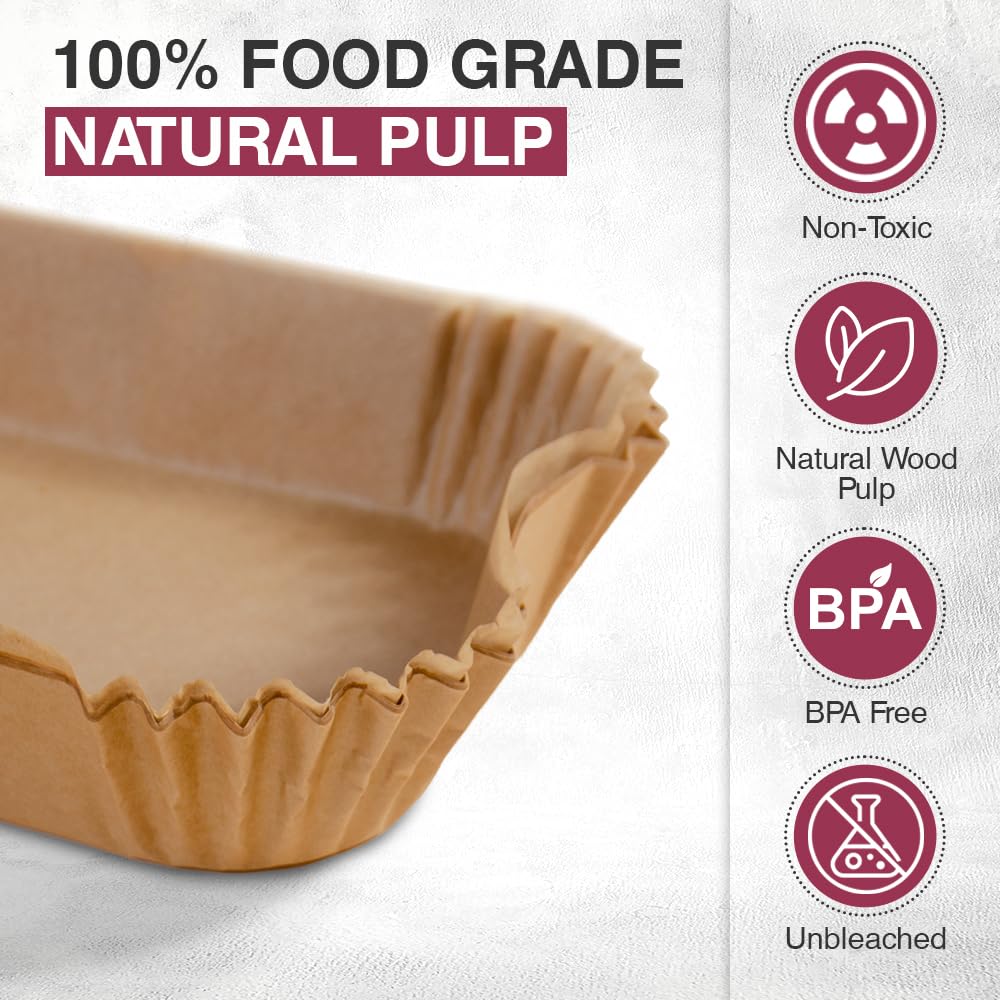 ANSIO Air Fryer Paper Liners 50 PCS Square Disposable Liners, 16cm x 16cm x 4.5cm Inner Fit for COSORI Ninja - Image 4