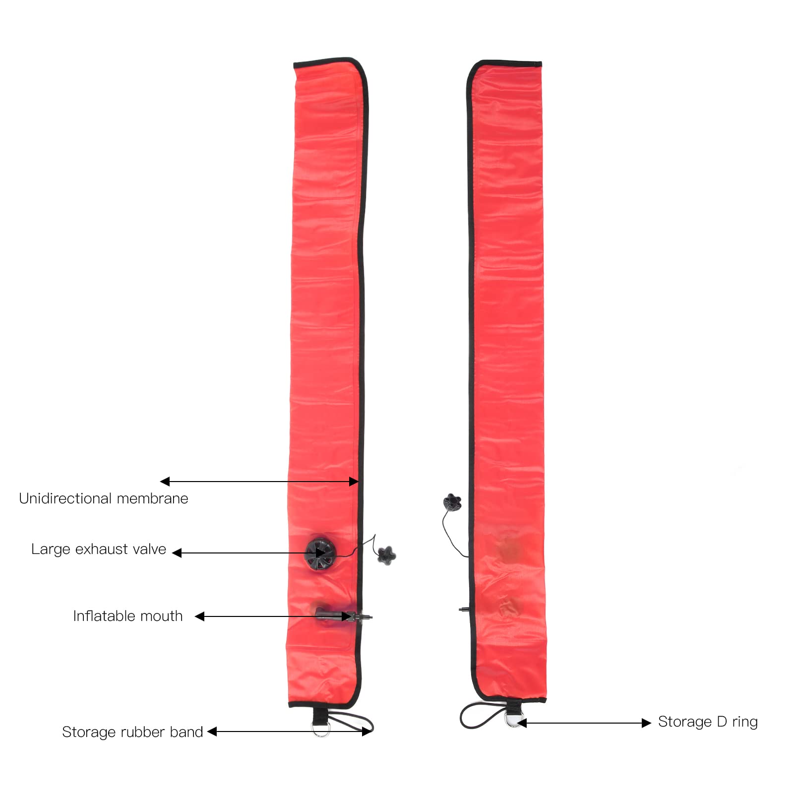 Gavigain Diving Surface Marker Buoy Inflatable Safety Signal Tube with Vent Valve Strong Material Double Reinforcement for Diving (Orange Red)