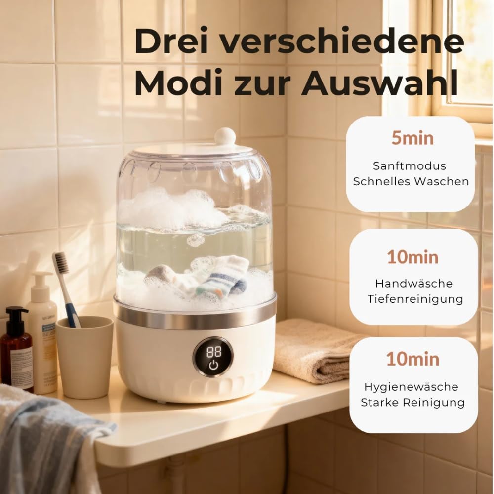 Washio™ - Tragbare Waschmaschine Kleine Kompakt - Automatische Kabelose Waschmaschine für Wäsche in Schlafsäle, Wohnungen, Camping, Hotels