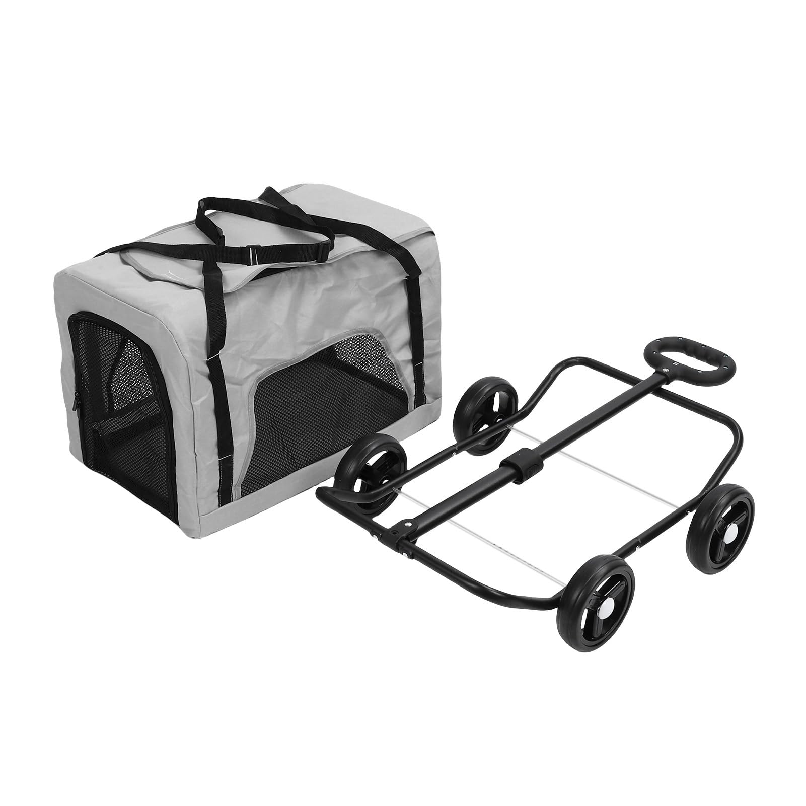 AMONIDA Transporter dla Psa z Kółkami Wszechstronny Wózek Spacerowy dla Małych Zwierząt Kompaktowy Podróżny materiał Oxford 4 Koła (GREY)
