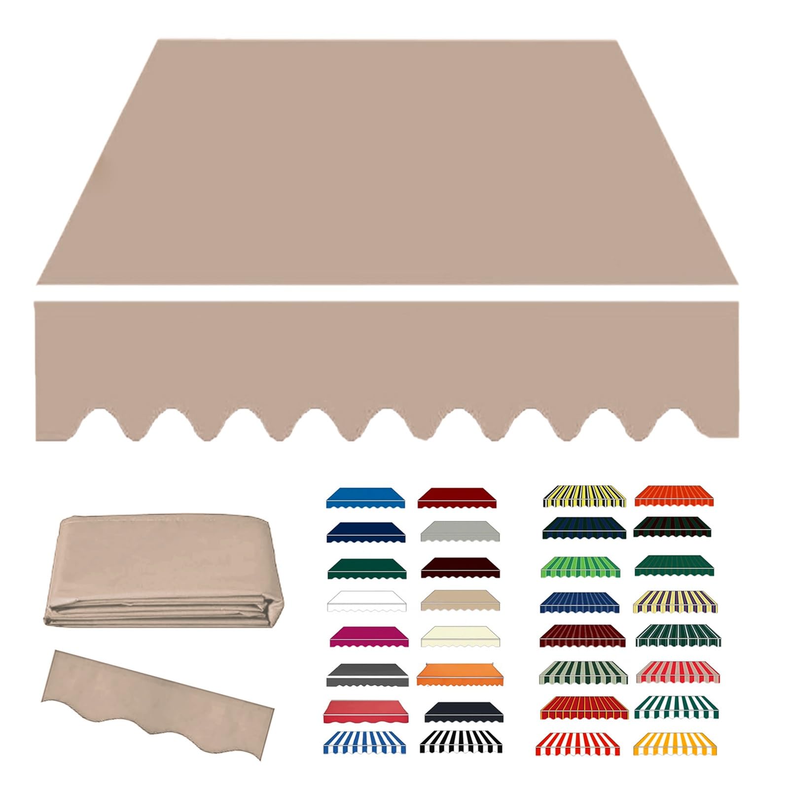 Toile de rechange pour auvent rétractable extérieur - Housse de terrasse imperméable beige anti-UV
