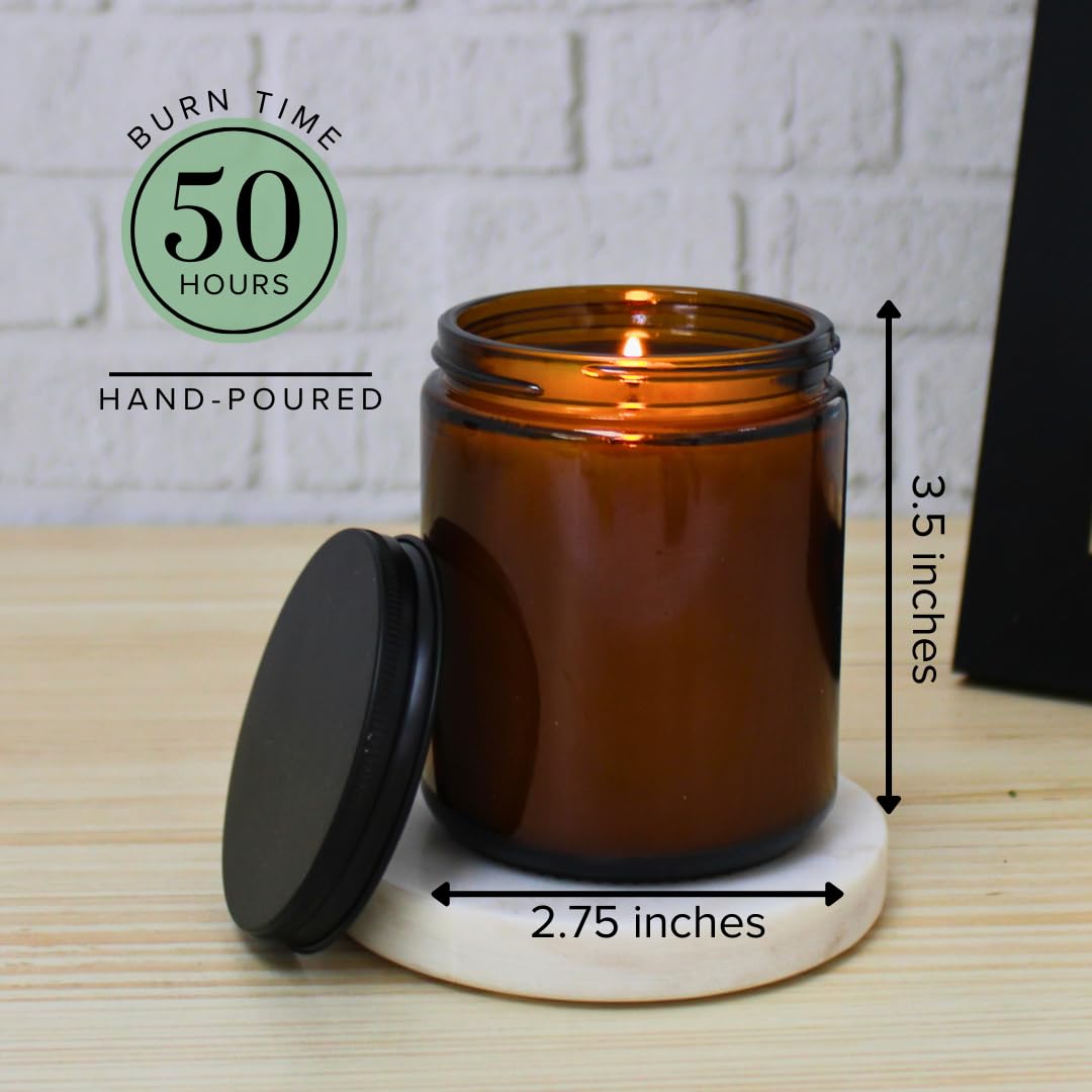 Simply Soson 9 oz Eucalyptus and Sage Scented Candle for Home - Amber Glass Jar - 50 Hour Long Lasting Candles - Jar Candles are The Best Gifts for Birthday, Valentine, Anniversary, Dinner, Parties