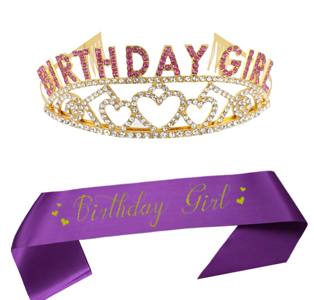 Buy Birthday Girl Tiara and Sash Happy Birthday Party Supplies Birthday Girl Purple Glitter
