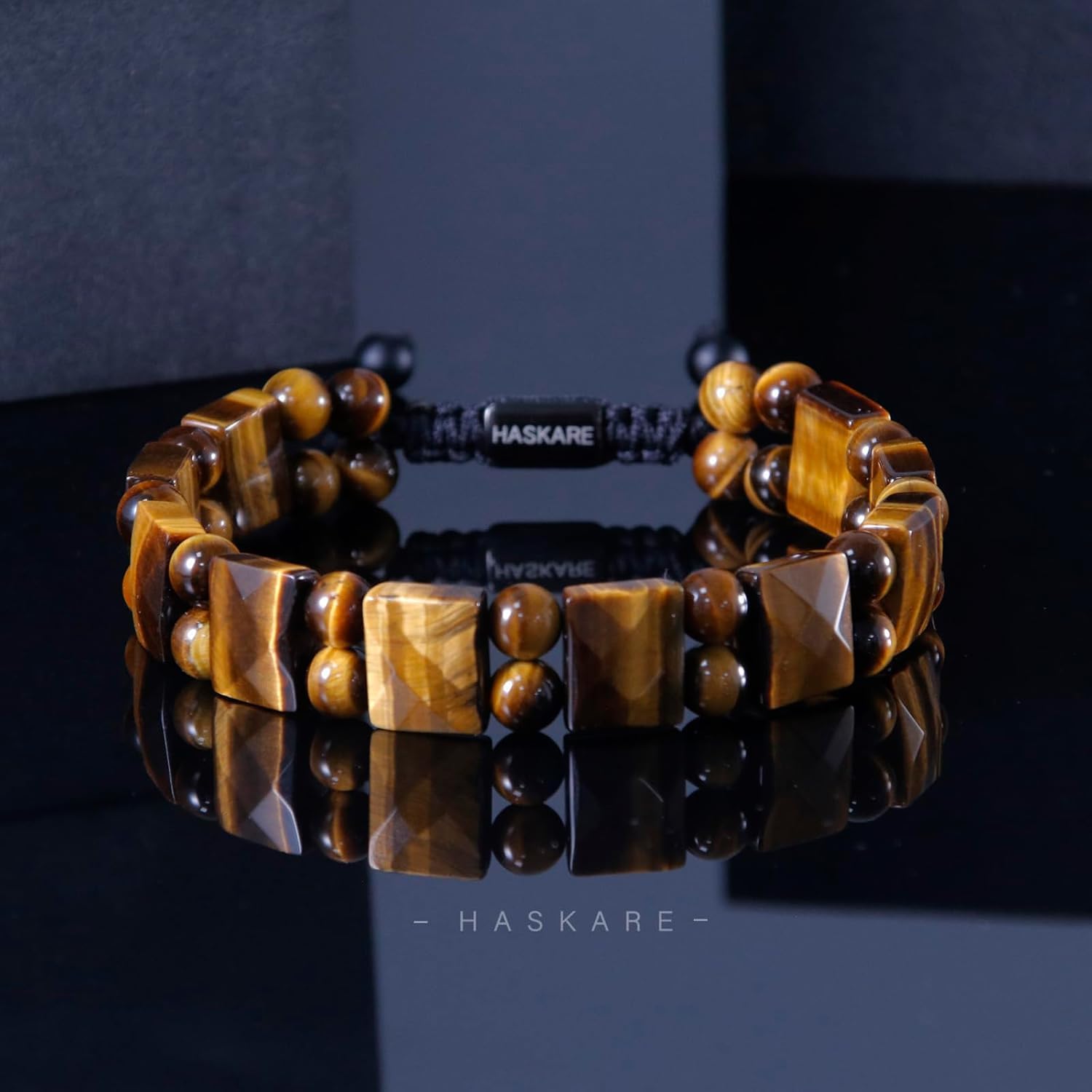 HASKARE Armband Herren Perlen Tigerauge Armbänder, Echtes Naturstein Kristall Herren Armband Steine, Handmade Perlen-Armband Schutz Armband Schmuck Einzigartige Geschenk für Männer