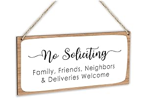 Premium No Soliciting Hanging Sign - Black, Wood Front Door Plaque with...