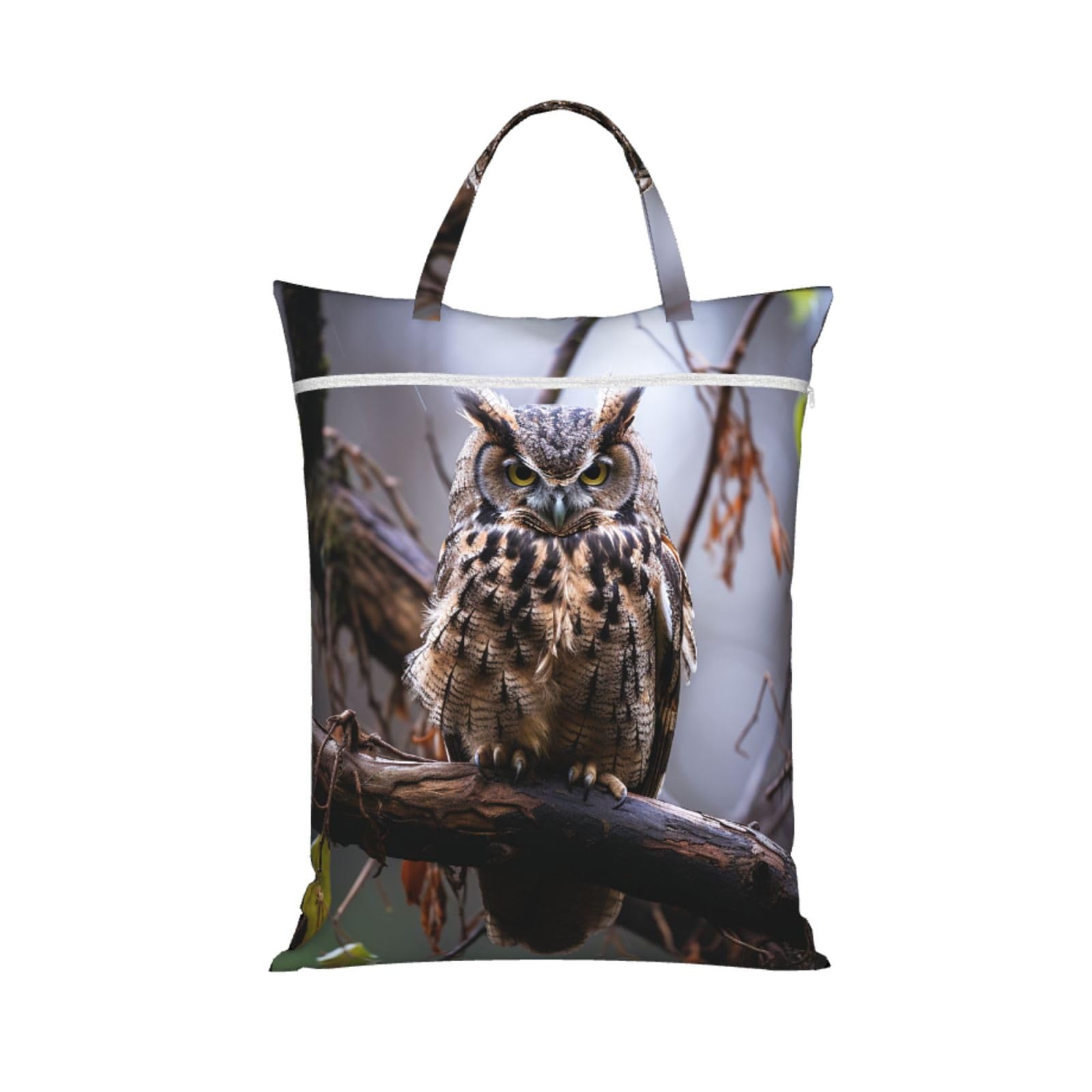 Large Travel Laundry Bag With Handles 1 PC Heavy Duty Dirty Clothes Organizer Washable Zippered Owl on a branch Hanging Laundry Hamper for Gym, Swimming Pool Dorm Travel Essentials