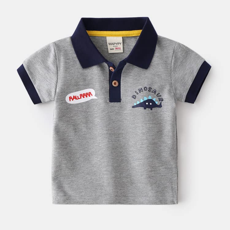 Irsutey Boy Baby Toddler Short Sleeve Polo T-Shirt Striped Cartoon Print Lapel Cute Comfy Cotton Button V Neck Shirts2