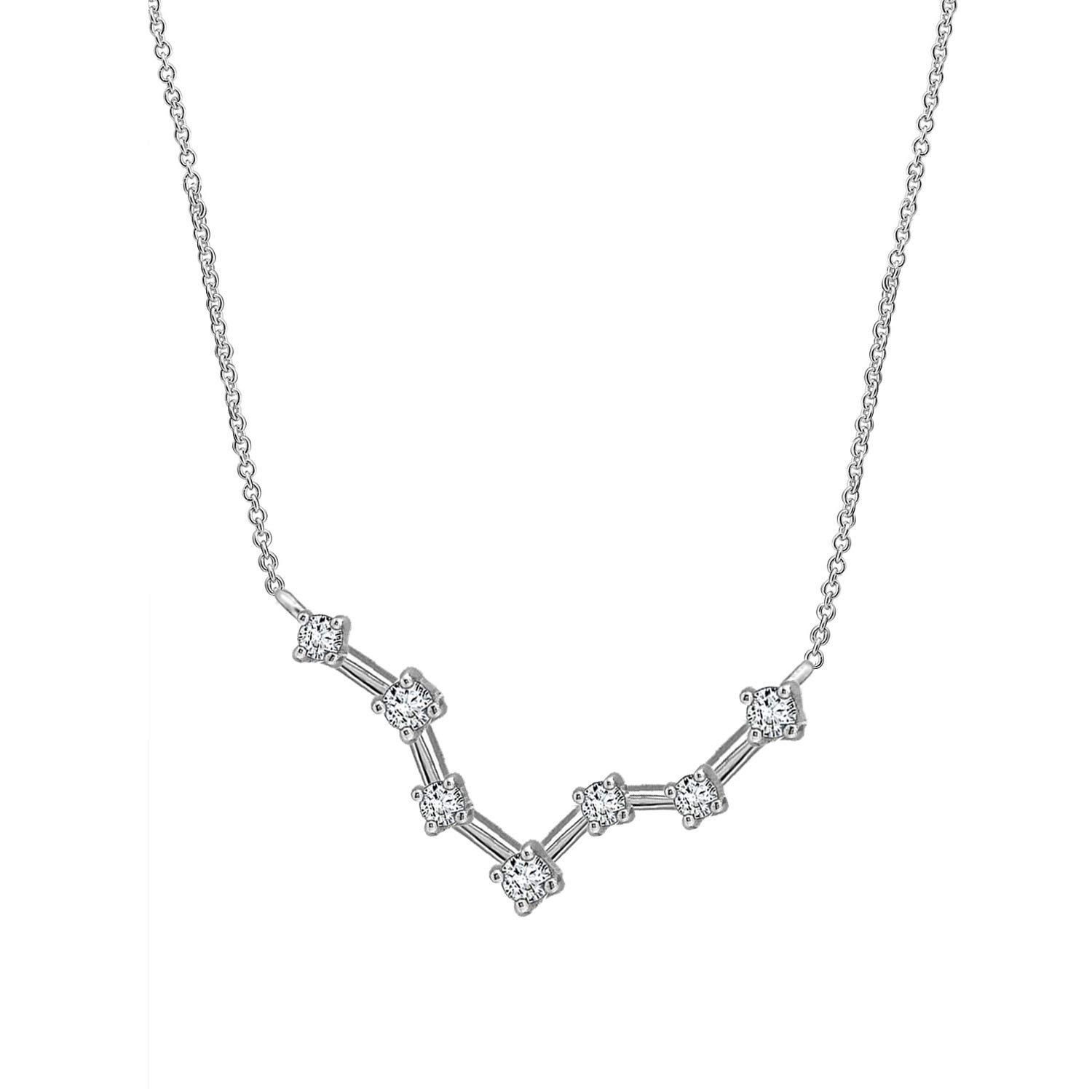 Horoscope Collection - Platinum Plated Sterling Silver 0.3 cttw Cubic Zirconia Horoscope Zodiac Star Symbol Pendant Necklace for Women Mother's Day Gift, 16" + 2" Extender