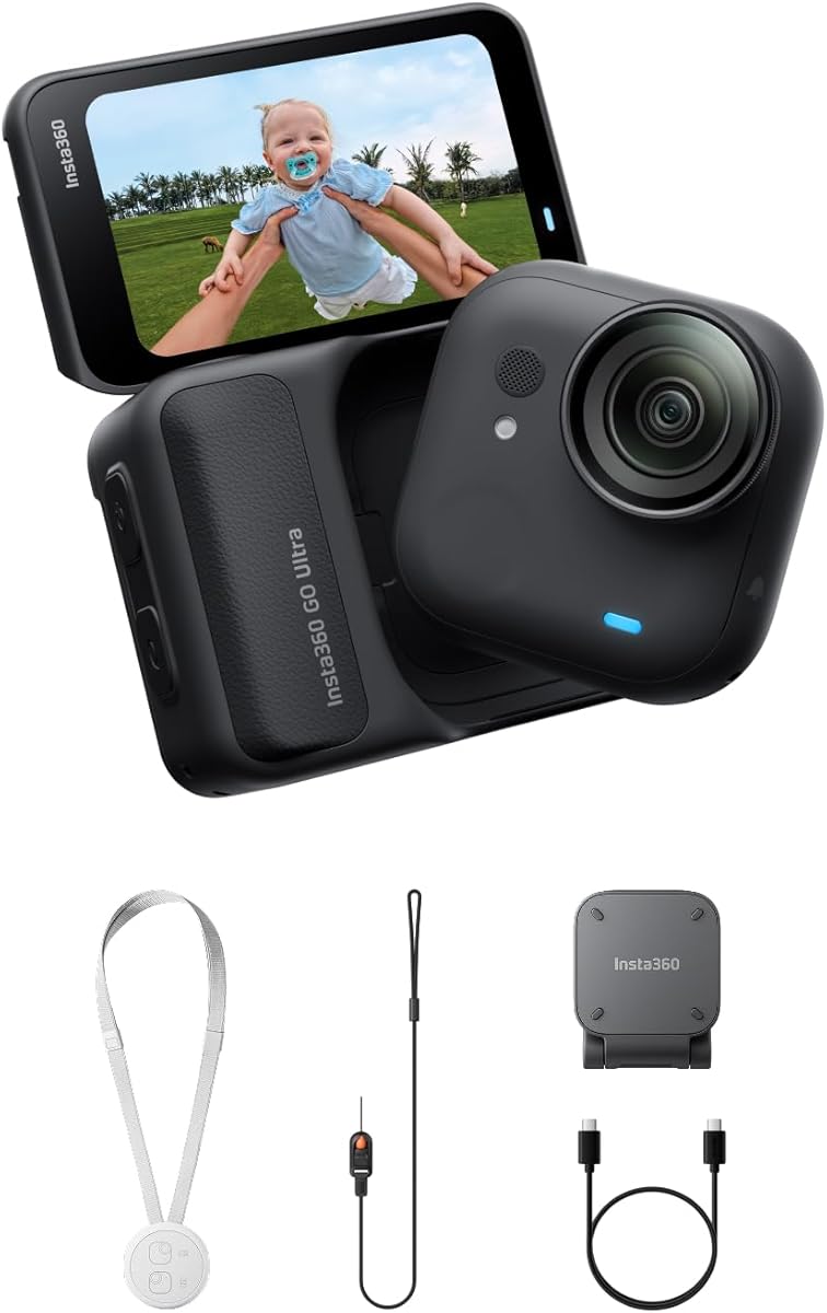 Insta360 GO Ultra Standard Bundle Midnight Black - Tiny Hands-Free 4K Cam, Lightweight & Portable, Low Light Excellence, Mount Anywhere, FlowState Stabilization, 200 Min Battery Life