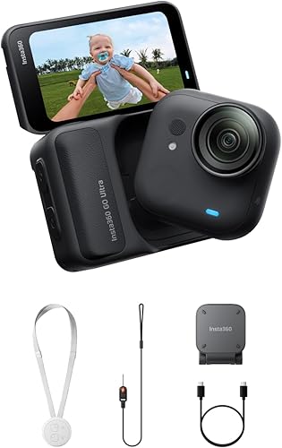 Insta360 GO Ultra - Cámara de vlogging 4K pequeña, manos libres, cámara POV, sensor de 11.28 pulgadas, peso de 1.87 oz, FOV de 156, duración de la