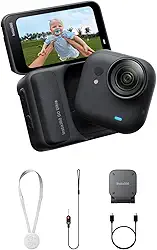 Insta360 Pacote GO Ultra Standard Midnight Black - Câmera 4K minúscula com as mãos livres, leve e portátil, excelência em pouca luz, montagem em qualquer lugar, estabilização FlowState, vida útil da