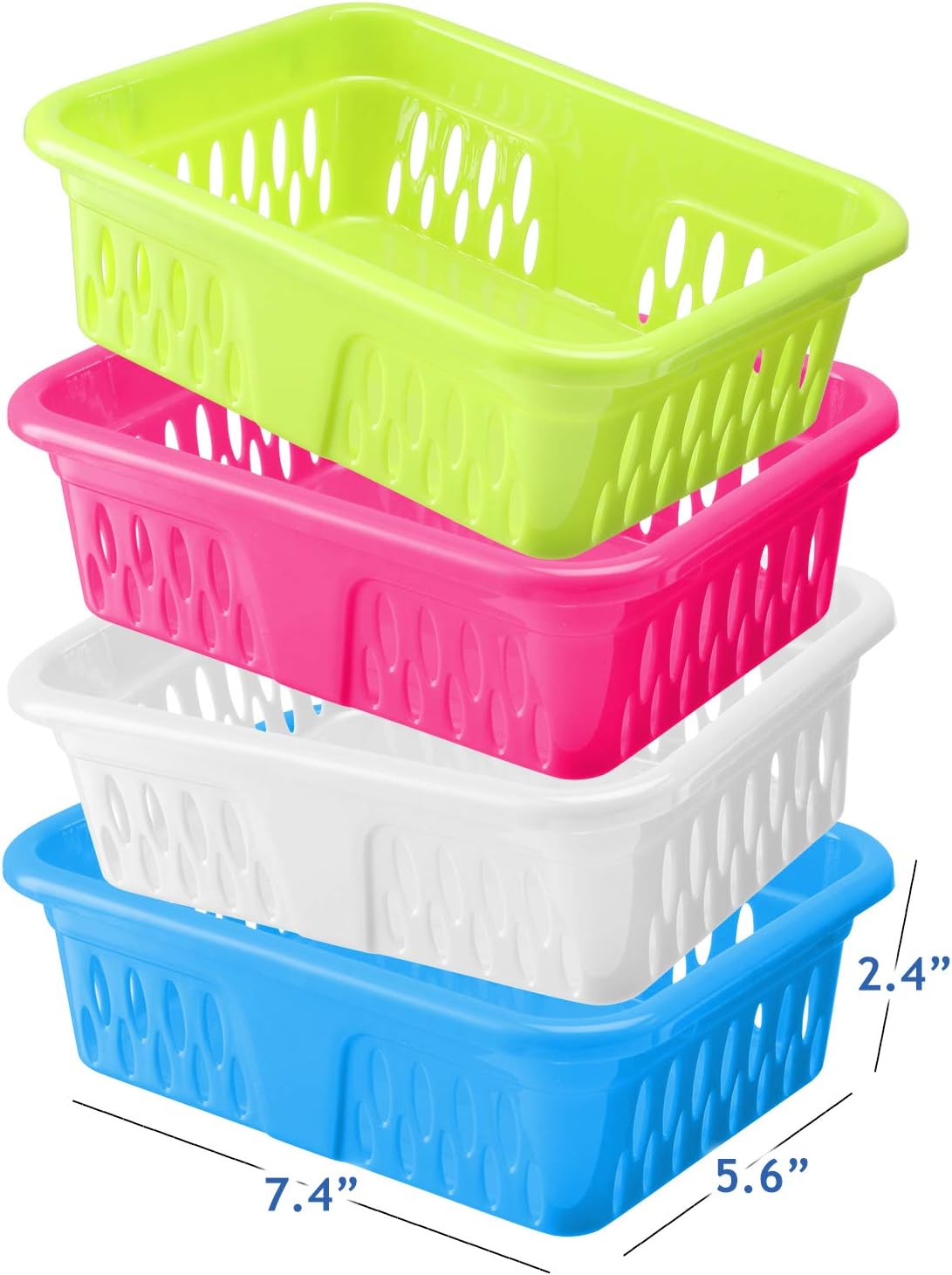 Bright Plastic Organizer Bins - 12 Pack –Small Colorful Storage Trays, Modular Baskets Holders for Classroom, Drawers, Shelves, Desktop, Closet, Playroom, Office, and More – 4 Colors - BPA Free