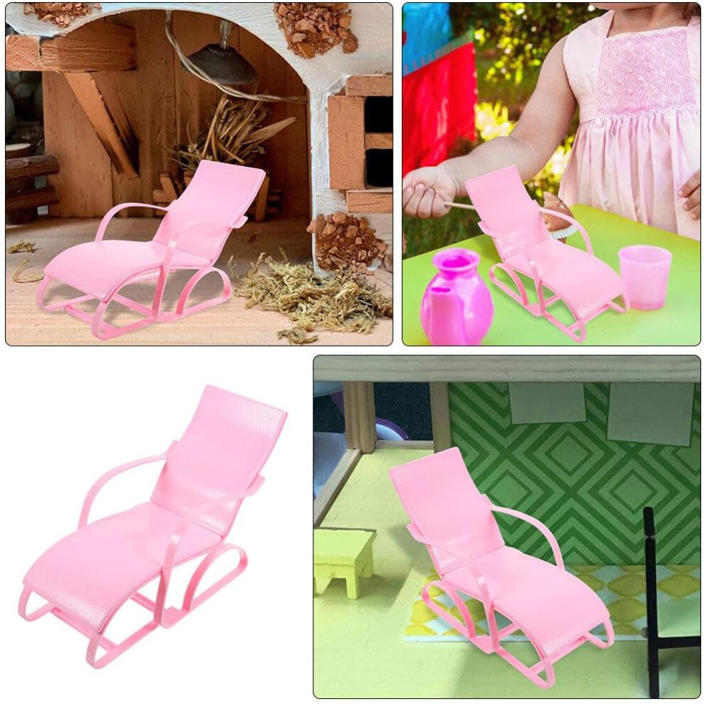 UPKOCH Mini Beach Chair Toys for 11.5 Inch Dolls Plastic Dollhouse Furniture 2 Pack Pink Lounge Chairs for and Doll Accessories