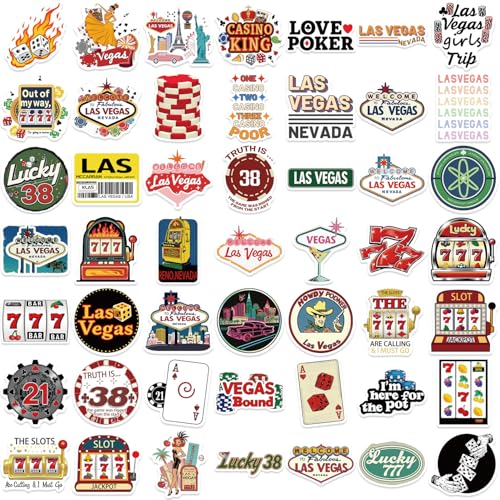 Image of 50Pcs Las Vegas Stickers, Cute Nevada Las Vegas City Waterproof Vinyl Laptops Decorative Decals, WLJIAO Kids Girls Water Bottles Luggage Journal Phone Guitar Party Gift Graffiti Sticker Pack