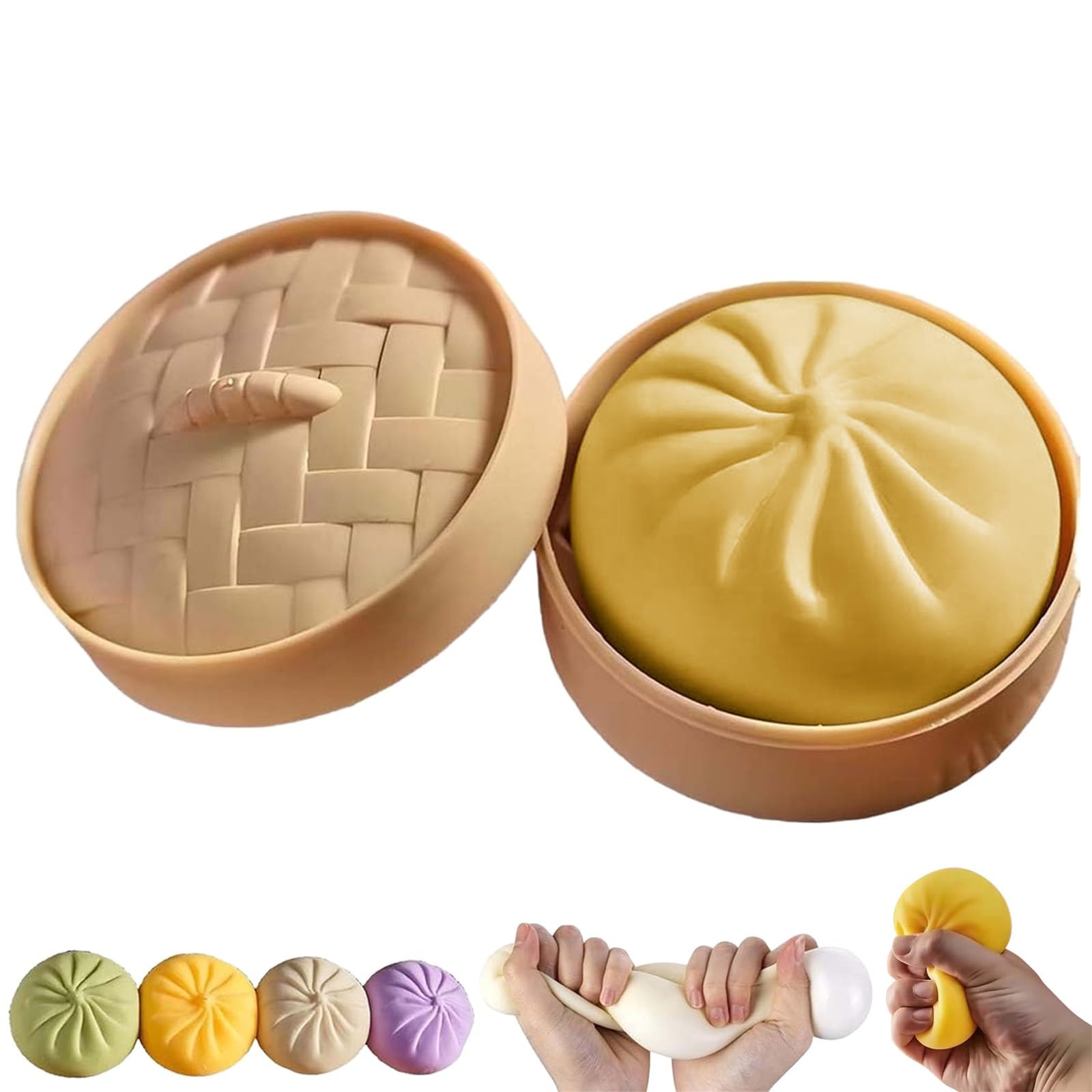 Dumpling Squishy Stress Ball with Steamer Box, Soft Squeeze Fidget Toy, Anxiety Relief Sensory Toy for Adults (D-4) — image 1