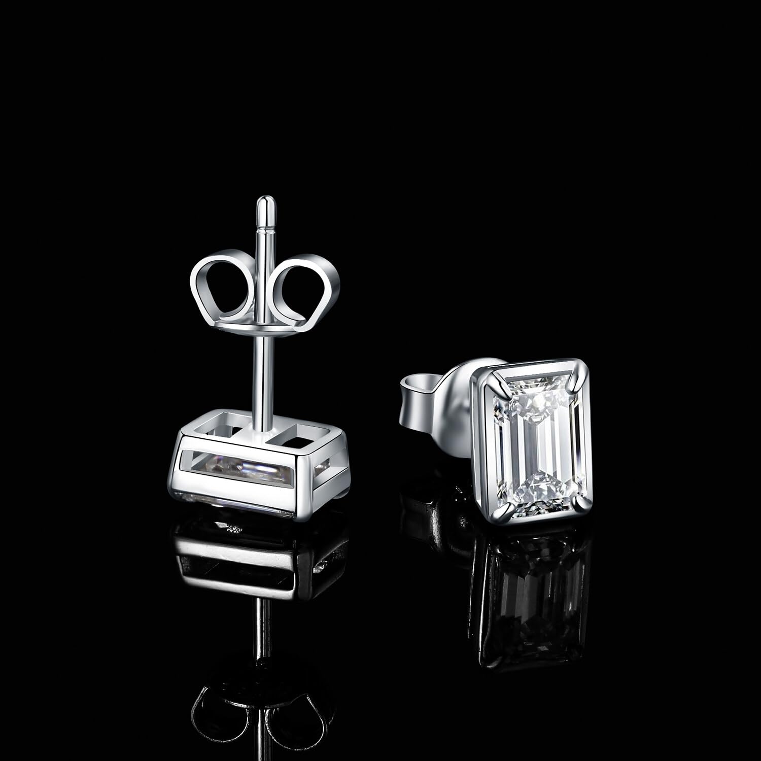 JewelryPalace Pendientes Mujer Plata 1ct Moissanita Corte Esmeralda Clásicos, Pendientes Solitario Tuerca con Piedras Plata/Oro/Oro Rosa Diamante Simulado, Pendientes en un Conjunto Joyas para Novia