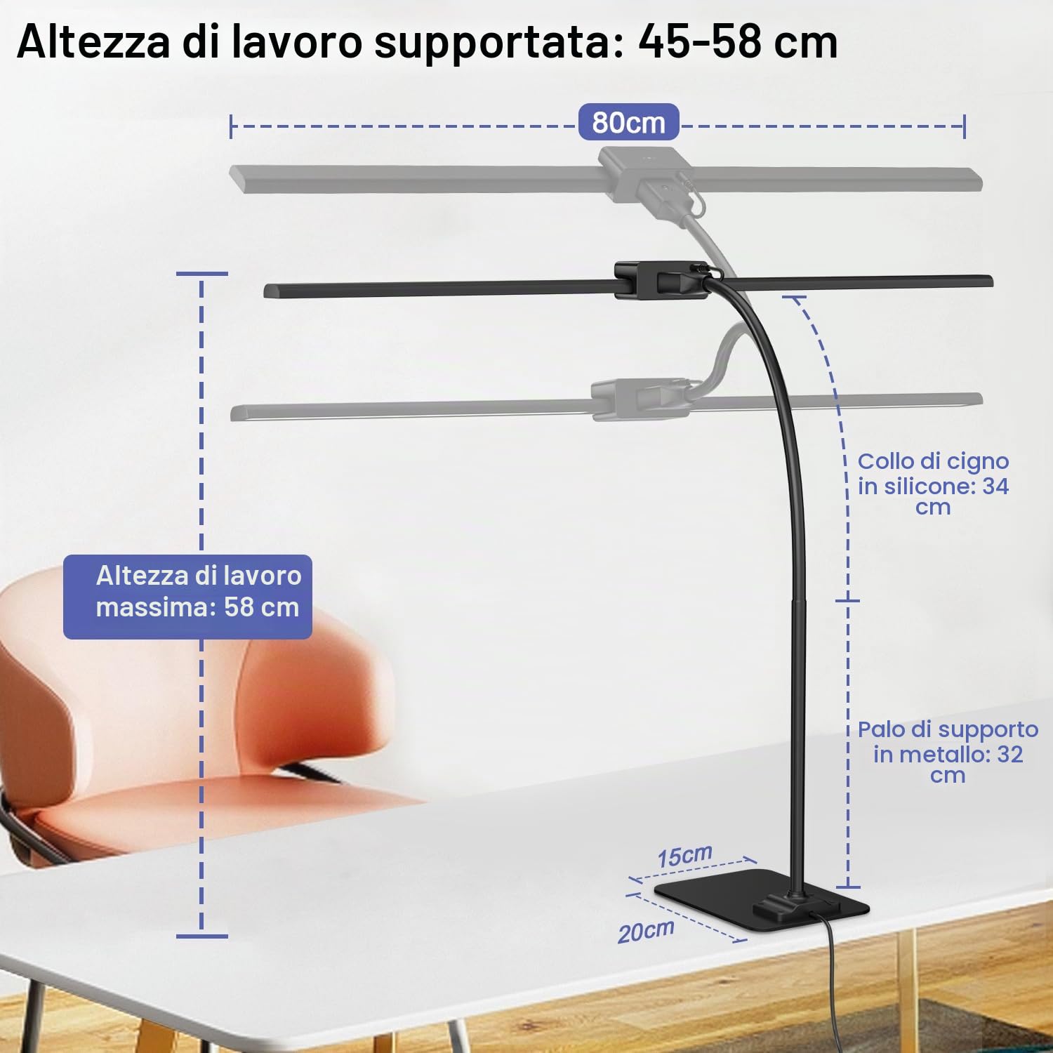 EppieBasic Lampada da Scrivania LED con Base, Altezza Regolabile, Telecomando, Nero