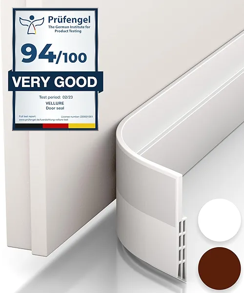 Vellure® door draft stoppers for bottom of door - NEW premium door sweep / door seal strip (save energy – installs quickly and easily) door weather stripping, ideal for keeping out cold (1x39" white)