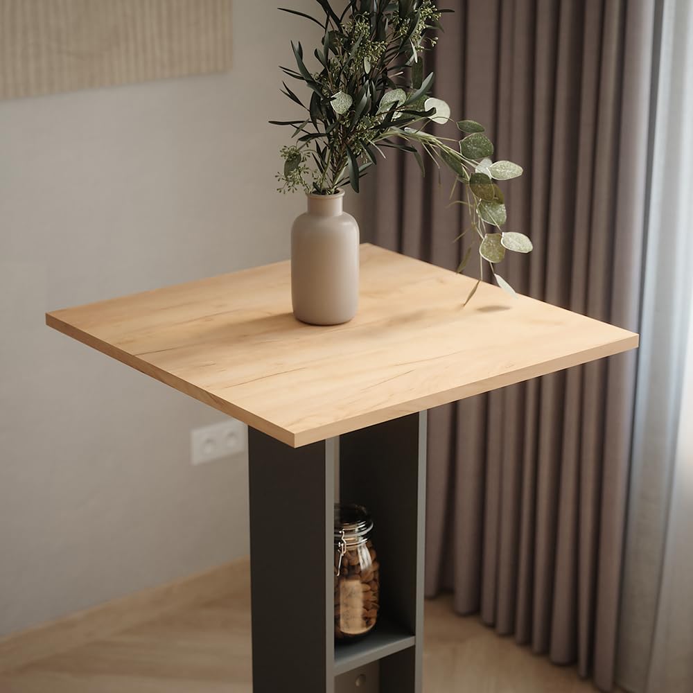 Vicco Mesa de Bar Repose, Oro Power Roble/Antracita, 65 x 65 cm, con Estante Lateral para almacenar Botellas y Vasos