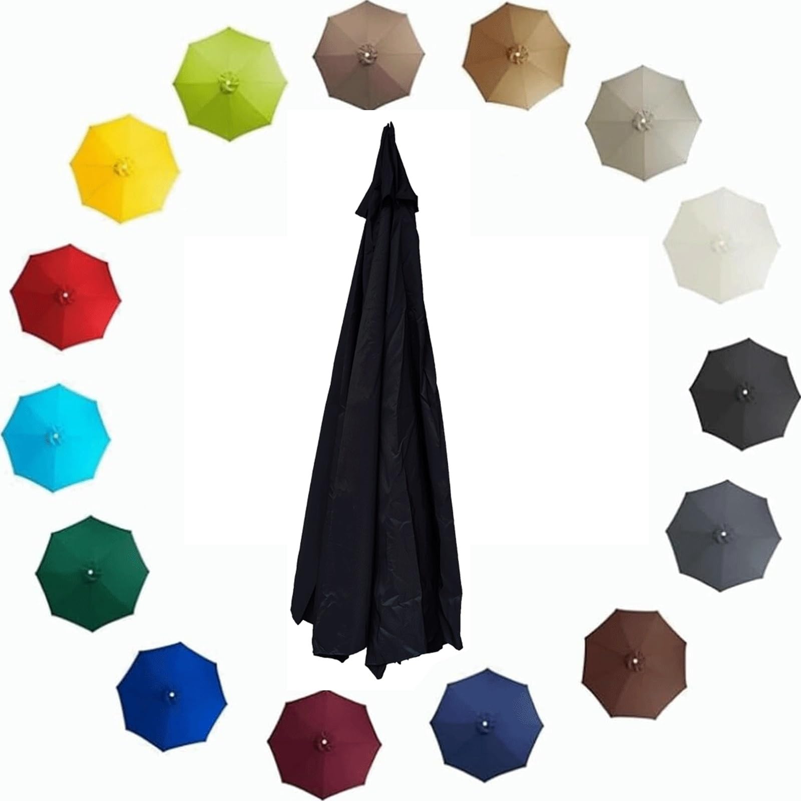 uyeoco Replacement Parasol Canopy, 2M/2.3M/2.7M/3.0Meters 6 Arms/8 Arms Parasol Replacement Canopy For Garden Umbrella Top Waterproof(Black,2.5m/6 ribs)