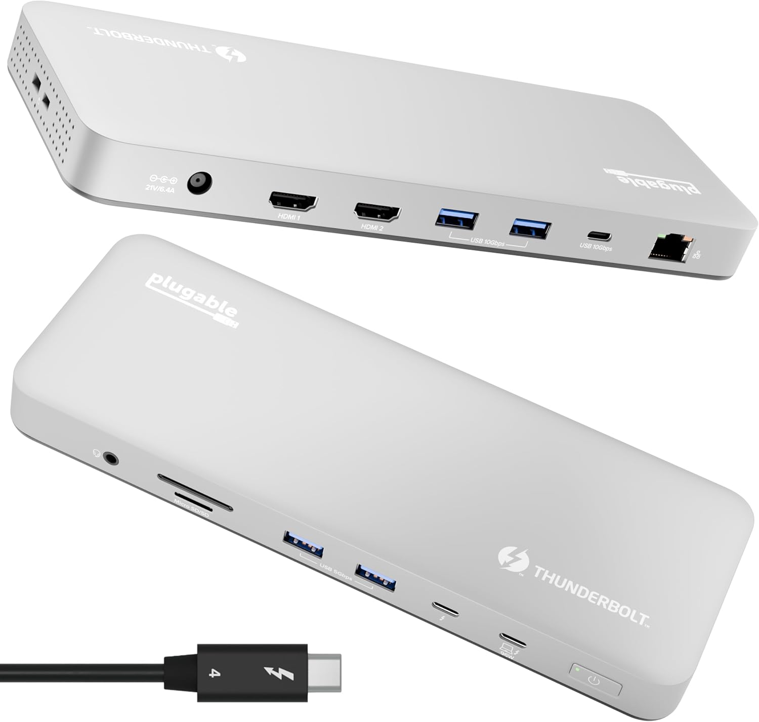 Plugable Thunderbolt 4 Dock for M4 MacBook Air & M5 Pro: 100W Charging Driverless Laptop Docking Station with 4K HDMI Dual Monitor or Single 6K, 6X USB, SD, Ethernet, Thunderbolt Certified (TBT-UDM)