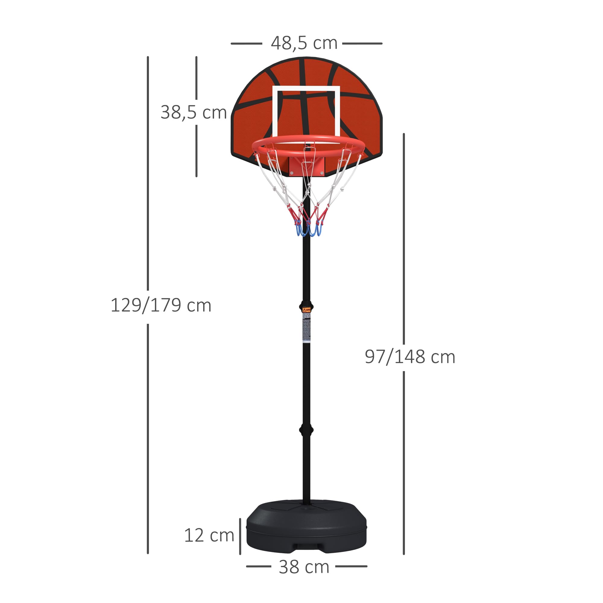 SPORTNOW Basketballkorb mit Ständer Höhenverstellbar Basketballständer, Magnet-Dartscheibe 129-179 cm Basketball-Backboard-Ständer, Basketballanlage für Erwachsene, Stahl