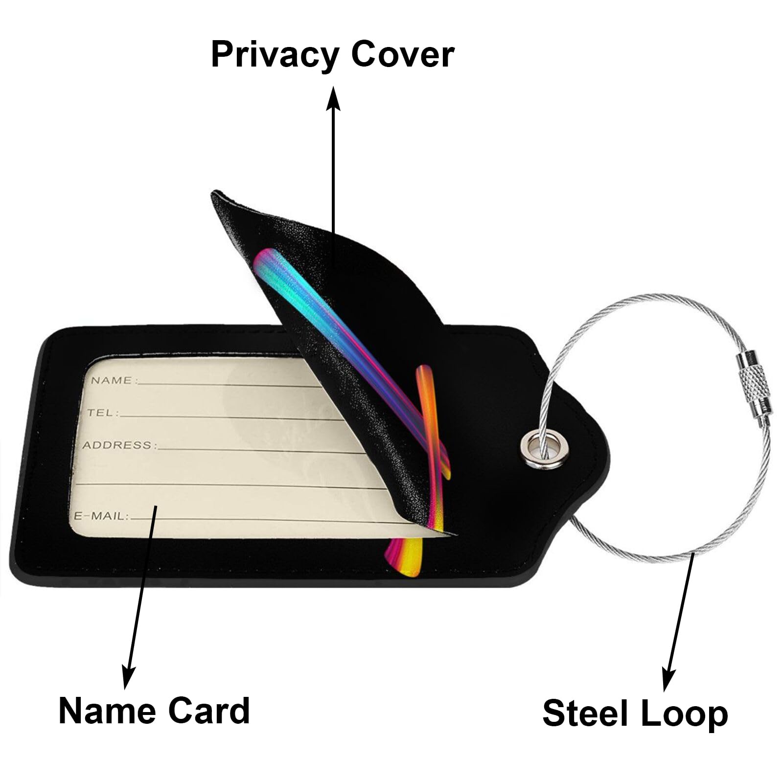 Etiquetas De Equipaje De Cuero PU Con Inicial Bordada - Pack De 2, Negro, 7x11 Cm, Protección De Privacidad