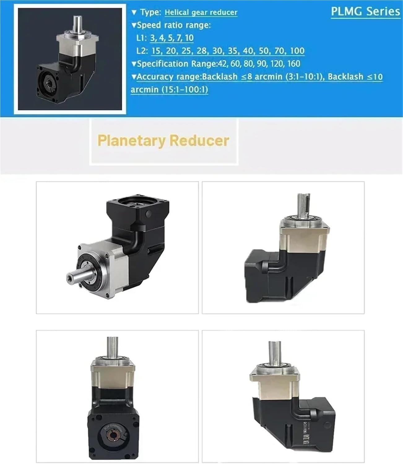 Helical Gear Planetary Gearbox 90 Degree Angle Gearbox Motor Reducer for Nema17 Stepper Motor 50W 100W Servo Textile Machines(Speed Ratio 25 to 1,PLG042-8mm Input)
