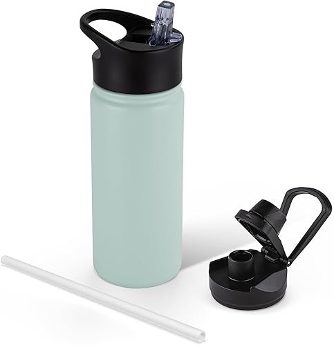 Miniatura 51 de Paquete de 8 botellas de agua deportivas de acero inoxidable con aislamiento de 32 oz, botellas de agua con tapa de pajita y tapas de boca ancha,