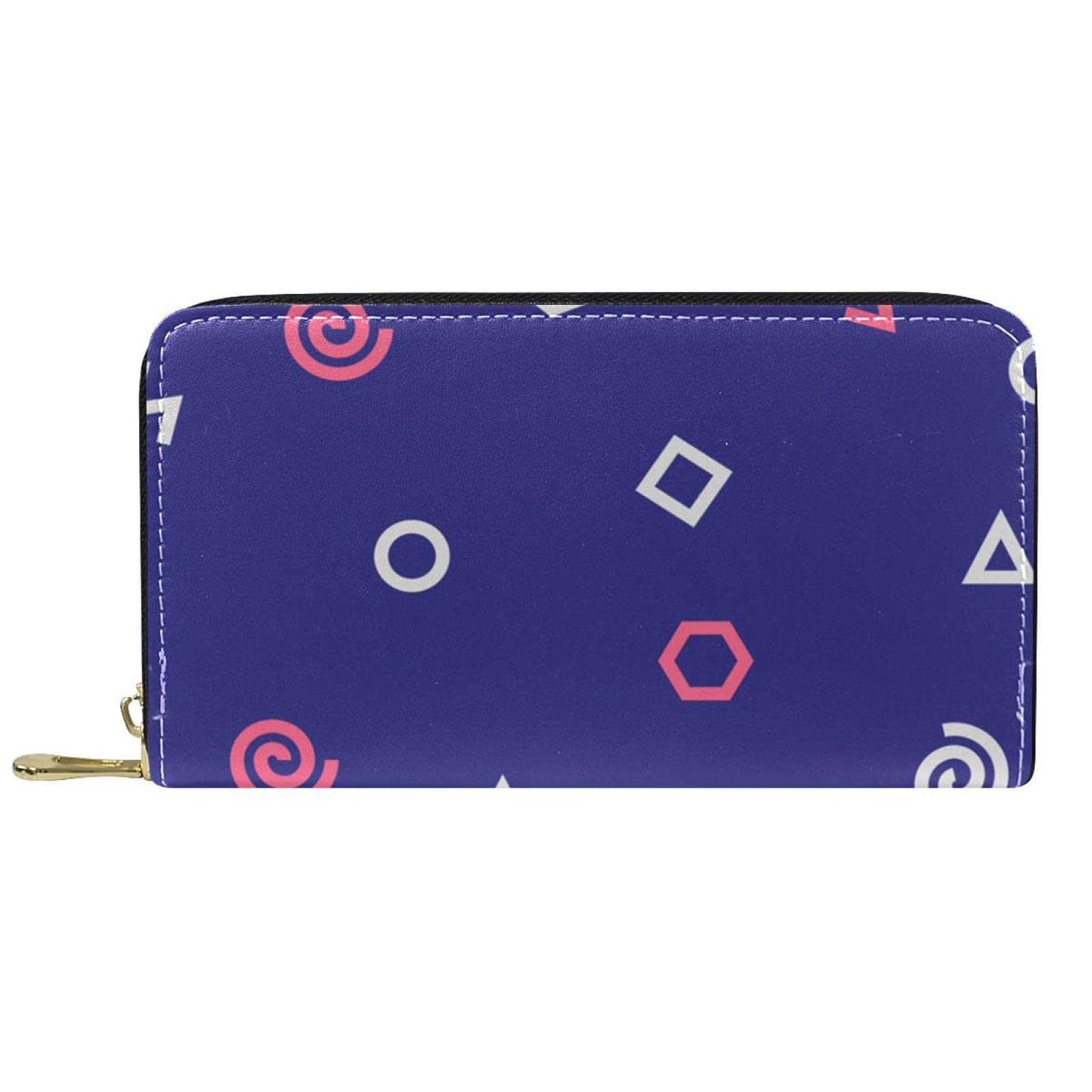 Cartera larga de cuero con cremallera geométrica con patrón de garabatos, Varios colores, 20.5x2.5x11.5cm/8.07x1x4.53 in, Classic