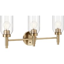 Kichler Madden 3-Light Bathroom Vanity Light Fixture with Clear Glass in Champagne Bronze, Modern Wall Mount Lighting for Single Vanity Mirror 10.5" x 24", 55185CPZ