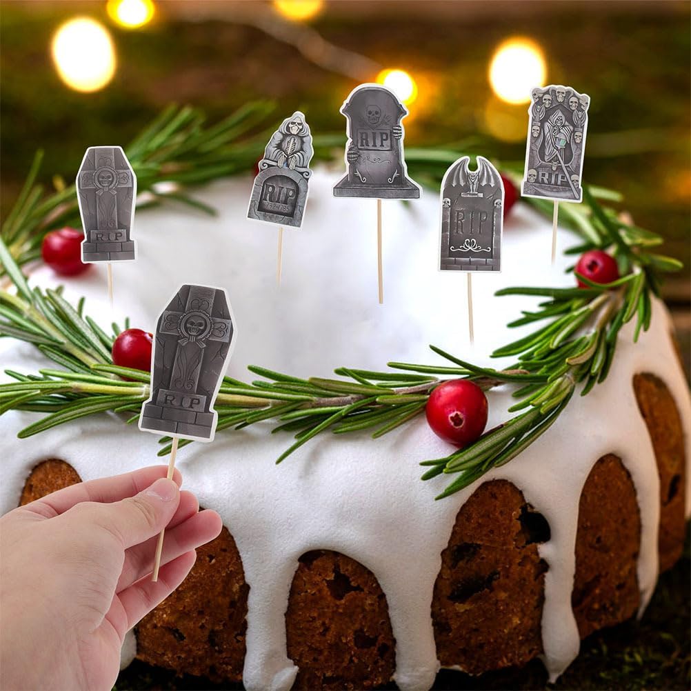Halloween Decorations halloween cupcake decorations paper tombstone Birthday Cake Wood 12pcs Halloween Decor