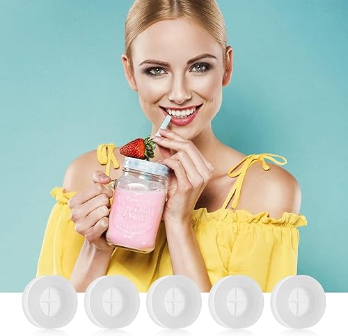 Miniatura 9 de UPKOCH 20 tapones de silicona transparente blanco para tarro de masón, tapa de madera con diseño de flores cruzadas con agujero para pajilla,