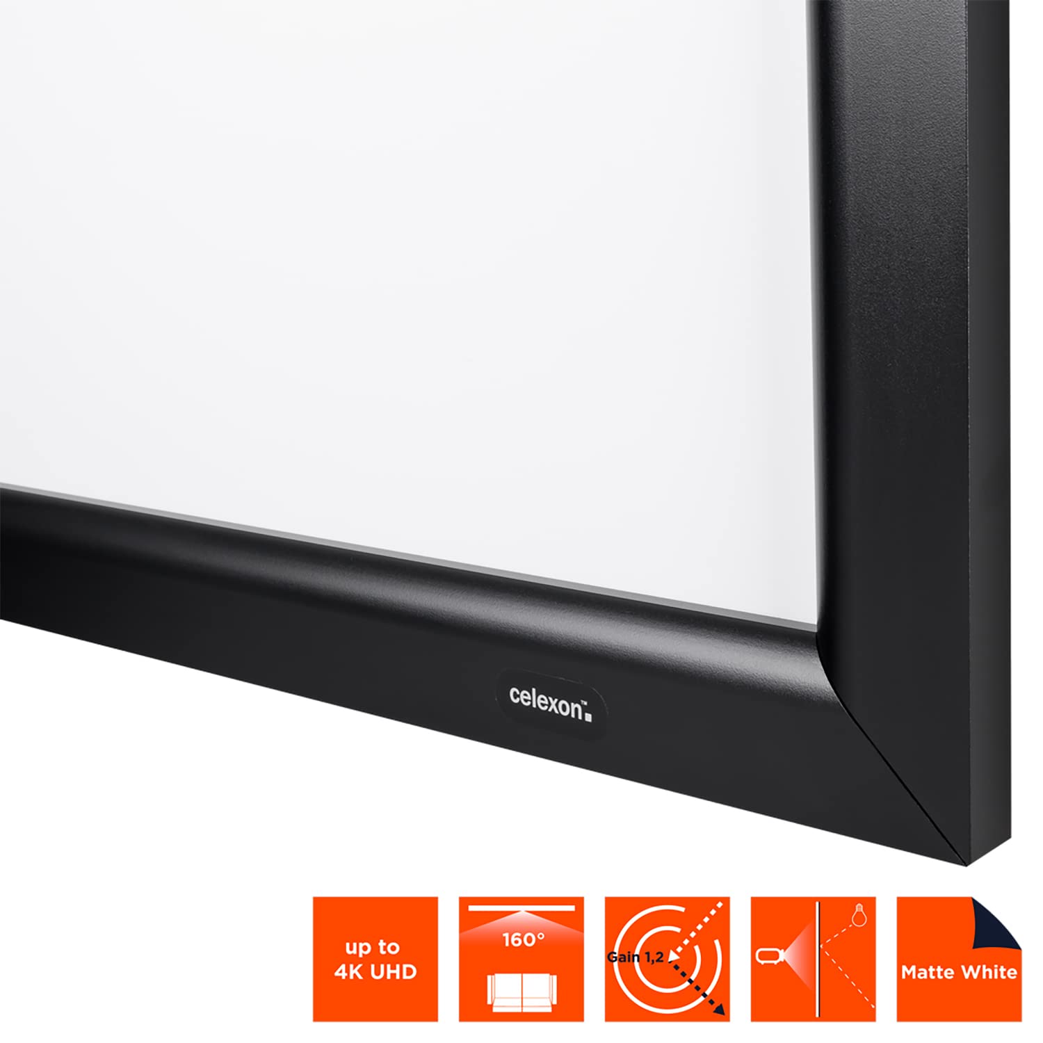 celexon HomeCinema Rahmen-Leinwand 70" | 160x90 cm 16:9 | langlebige 4K, Full-HD Beamer-Projektions-Leinwand mit top Planlage für Ihr Büro oder Heimkino | Aluminium-Frame zur Wandmontage