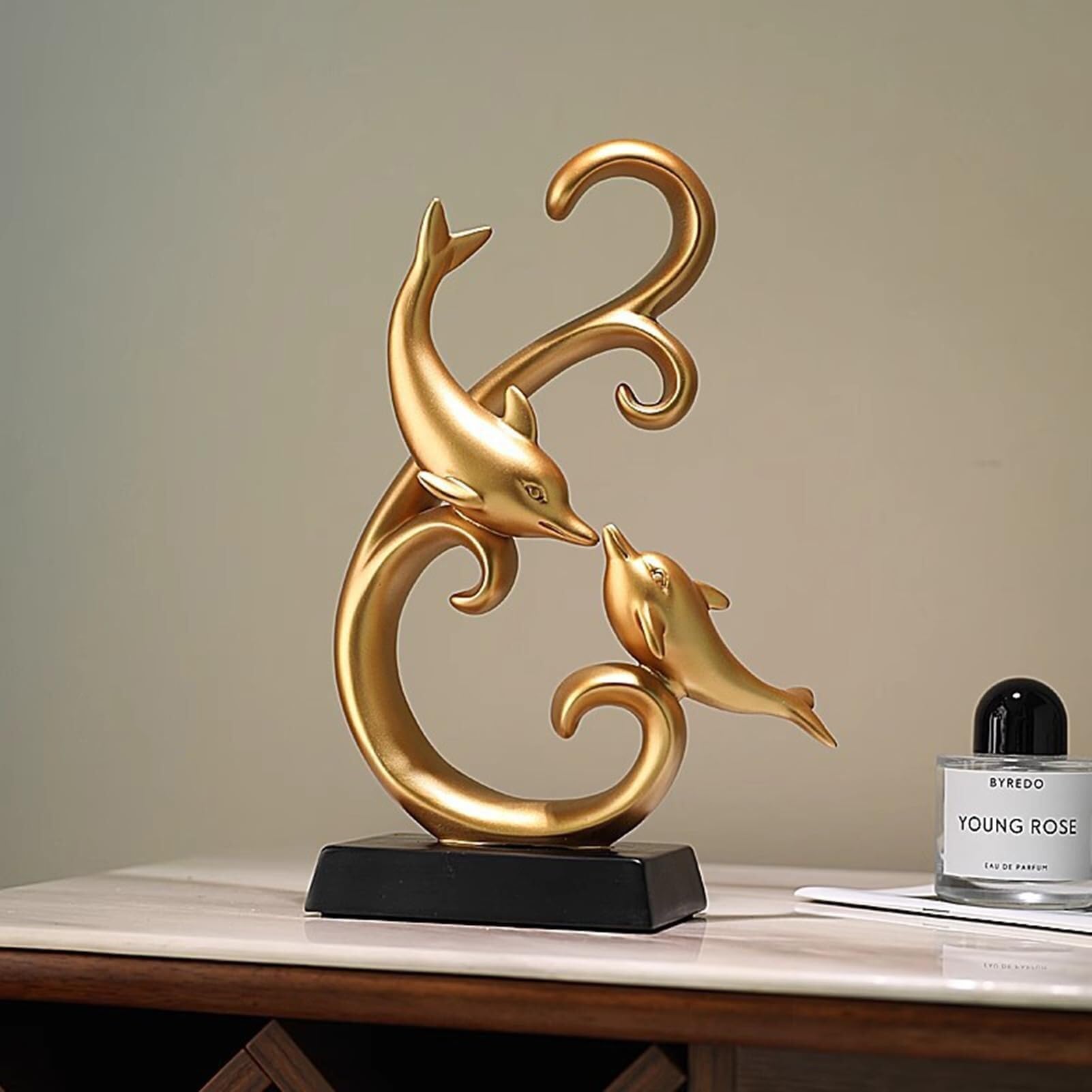 Home Decor Gold Elegant 26 * 22.5cm Home Decoration Modern Resin Dolphin Statue Center (Gold, 19 * 29cm)