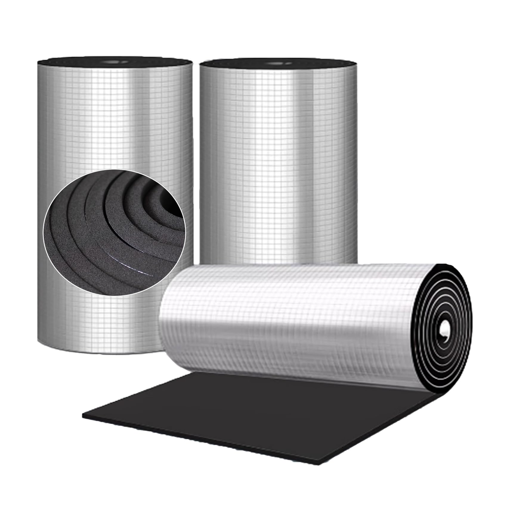 Espuma Acústica NBR Autoadhesiva Rollo Lámina Aluminio Celda Cerrada Reducción Ruido Superior Blindaje Térmico Techos Paredes Autocaravanas (T:5mm, 1 * 10m)