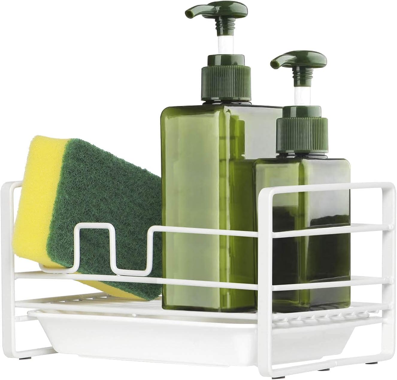 HULISEN Sponge Holder, Kitchen Sink Organizer, Sink Caddy, Sink Tray Drainer Rack, Brush Soap Holder with Removable Tray (Not Including Dispenser and Brush)