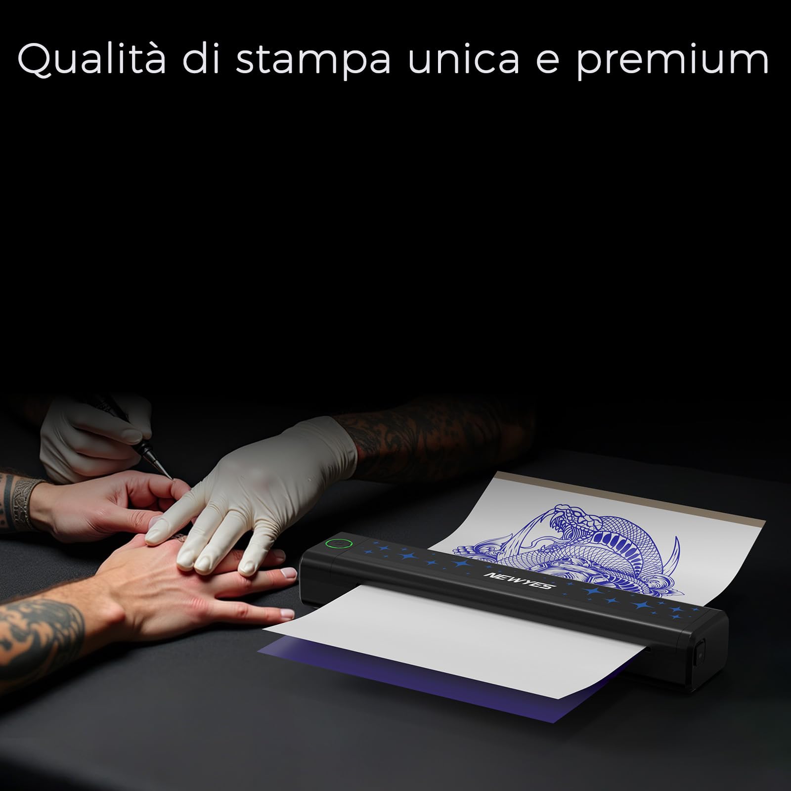 NEWYES Stampante Stencil Tattoo, Stampante Termica Portatile Wireless, Termica, per Tatuatori e Principianti, Effetto Opaco, Compatibile con Telefono Cellulare, Pad, PC | Per tatuatori e principianti, stampa trasparente effetto opaco, compatibile con tele