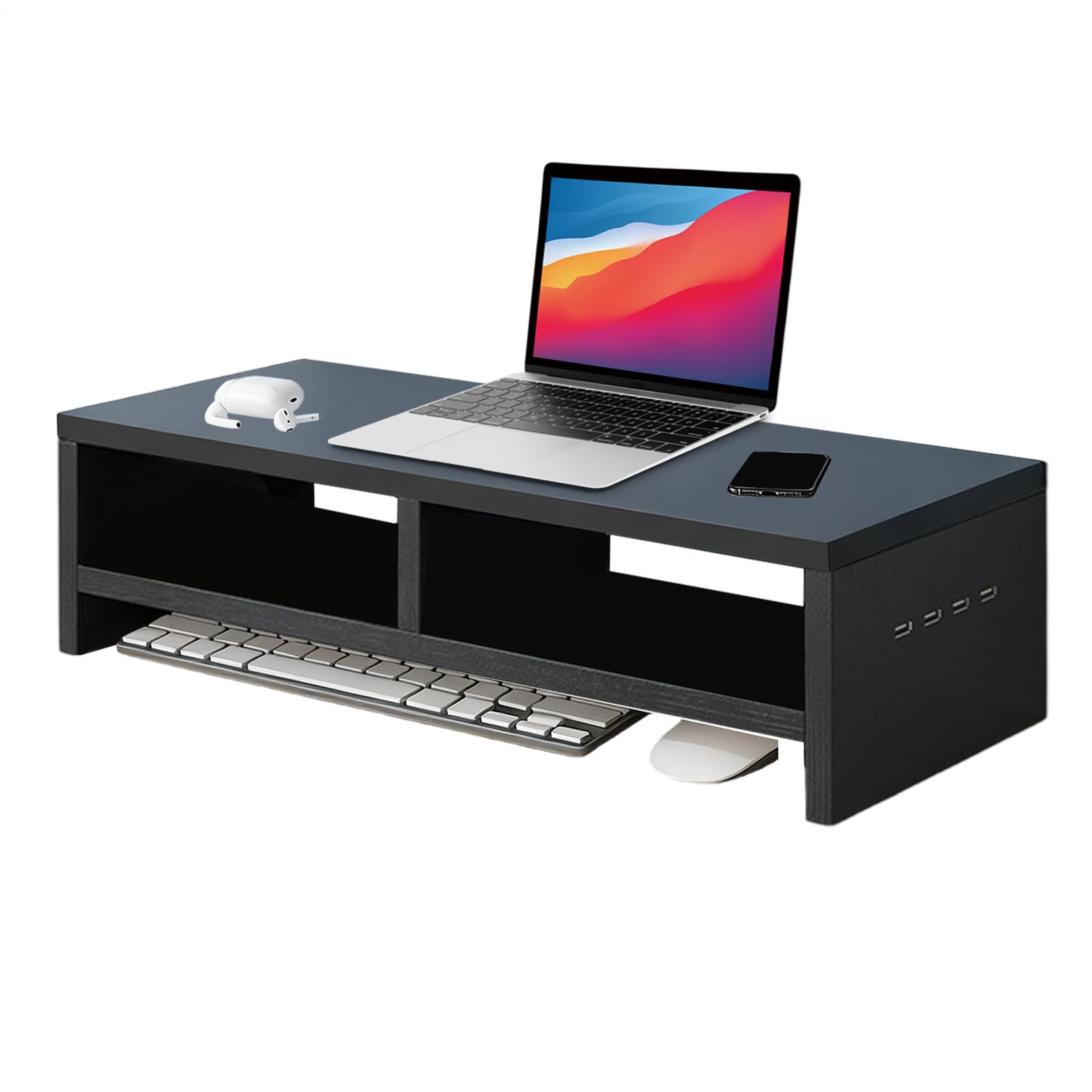 Podstawka Biurkowa Na Monitor 2-warstwowy Drewniany z 4 Portami USB