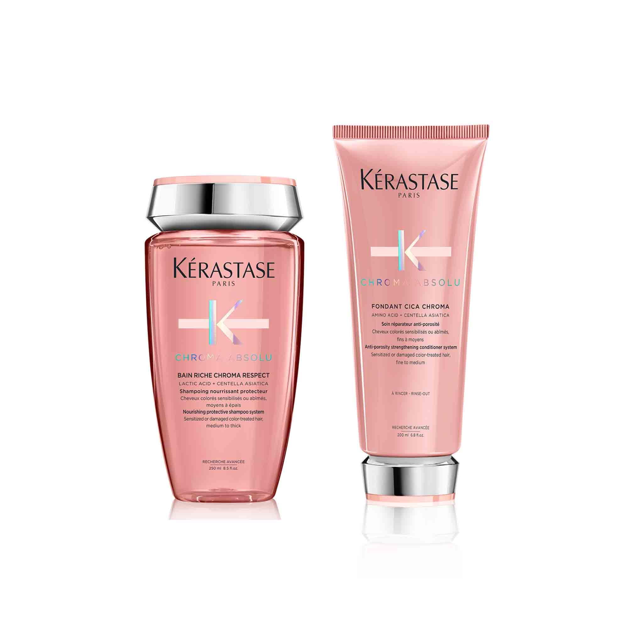 Kérastase, Chroma Absolu, Shampoo per Capelli Sensibilizzati o Danneggiati da Medi a Spessi, 250 ml + Balsamo per Capelli Colorati Sensibilizzati o Danneggiati da Fini a Medi, 200 ml