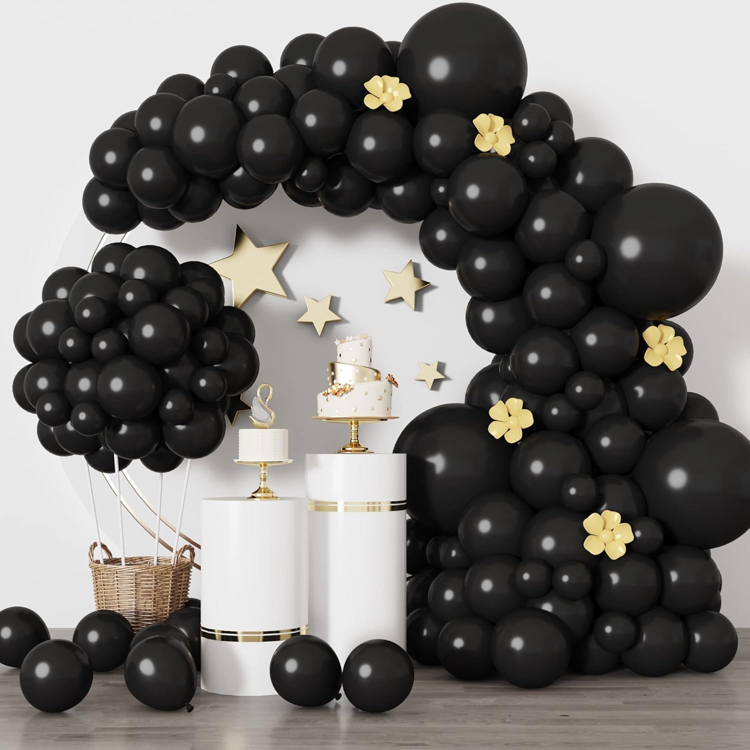 SCRIBBEO Black Balloons Garland Arch Kit, 112pcs Black Party Balloons Garland for Baby Shower Wedding Birthday Graduation Party Decorations (Black Garland)