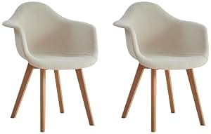 GrandCA HOME Pack de 2 Sillas de Comedor con Reposabrazos, Sillas de Cocina Vintage, Sillones, Patas de Madera Maciza, para Dormitorio, Salón, Comedor y Cocina (Beige)