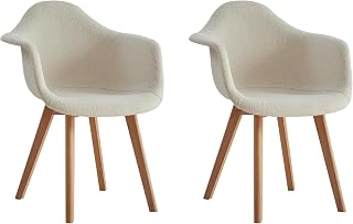 GrandCA HOME Pack de 2 Sillas de Comedor con Reposabrazos, Sillas de Cocina Vintage, Sillones, Patas de Madera Maciza, para Dormitorio, Salón, Comedor y Cocina (Beige)