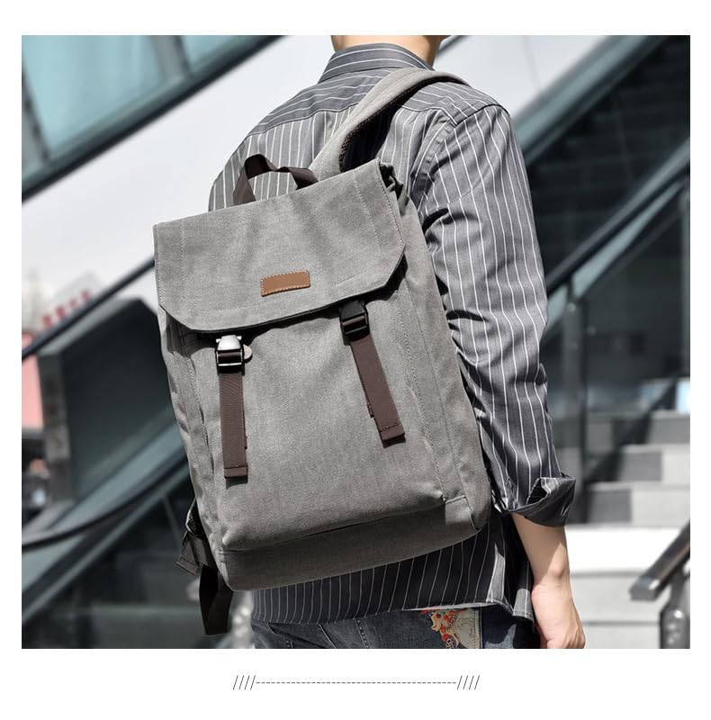 Vintage Canvas Backpack, Classic Daypack with Multiple Pockets, Rushbag, College Backpack Freshman, Multi Colors (Minimalist, Grey)2